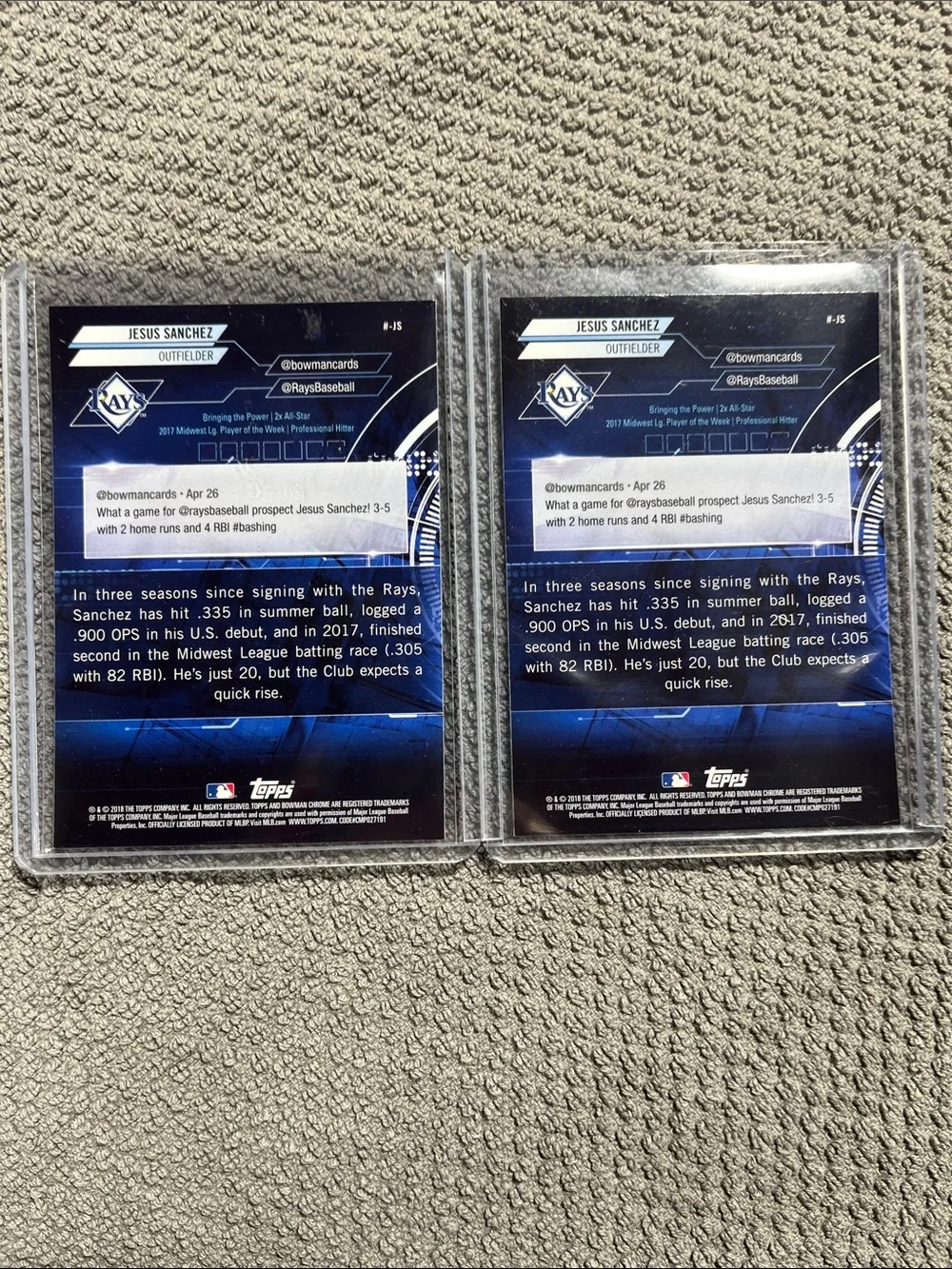 Lot (2) 2018 Bowman Chrome Trending Refractor Jesus Sanchez #-JS